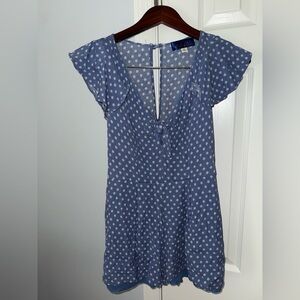 Blue Rain Front Tie Romper